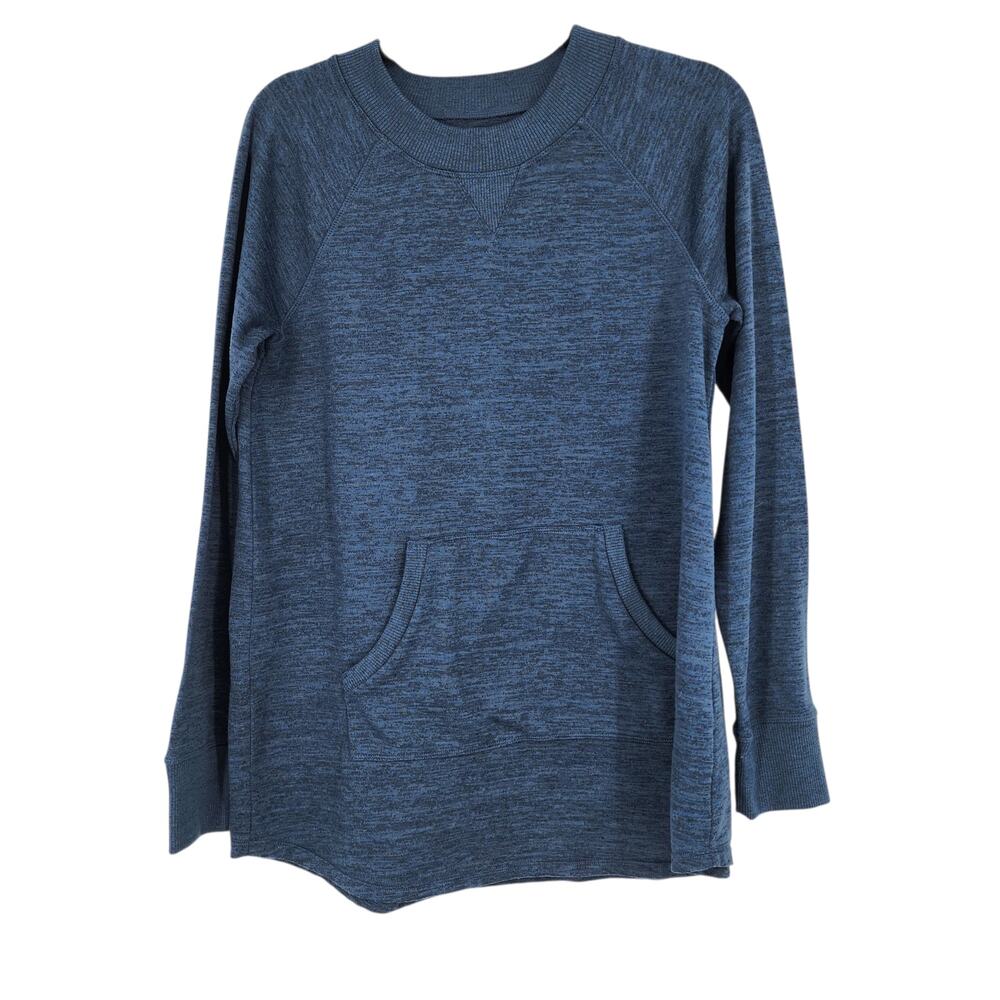 Title Nine Heather Blue Universal Crew Neck Kangaroo Pouch Tunic Sweatshirt Sz M